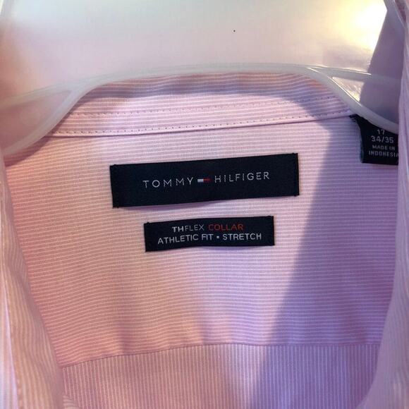 Tommy Hilfiger Button Up  Dress shirt Men 17 34/35 Pink LongSleeve Career Office - Picture 5 of 6